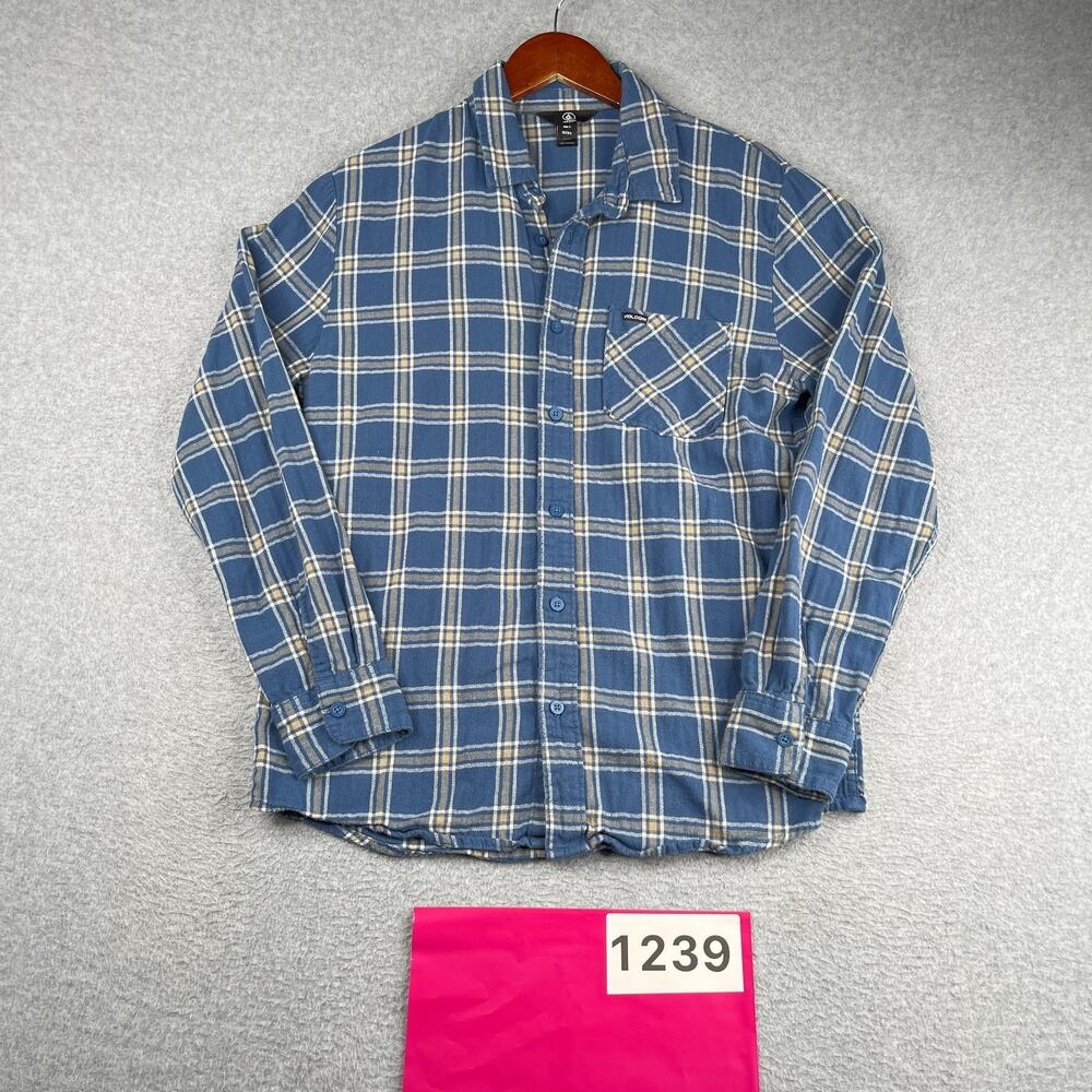 Volcom Shirt navy Check Casual Pocket Button Up Long Sleeve Mens Small